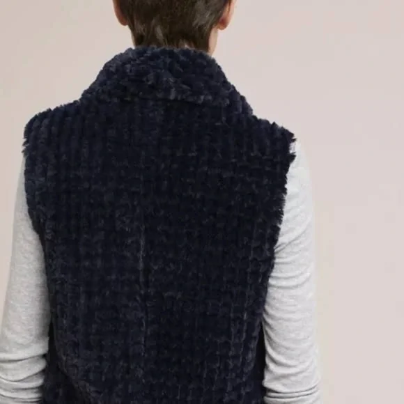ANTHROPOLOGIE NVLT Navy Fur Vest - Picture 3 of 10